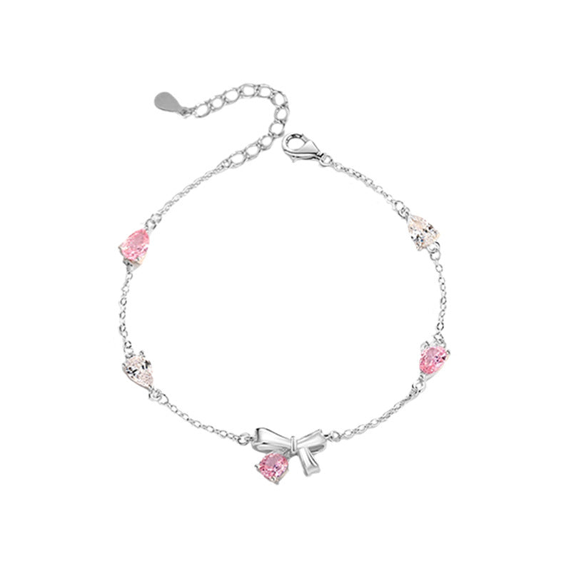 Pink White Crystal Ribbon Bracelet by Silphina