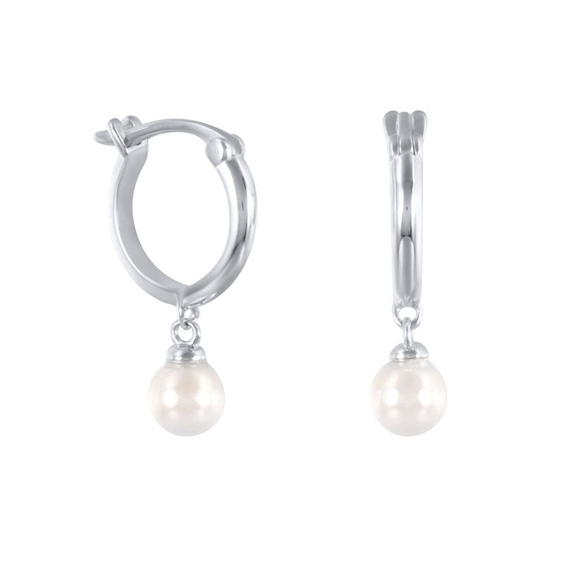 Pearl Dangling Huggie Earrings by Silphina