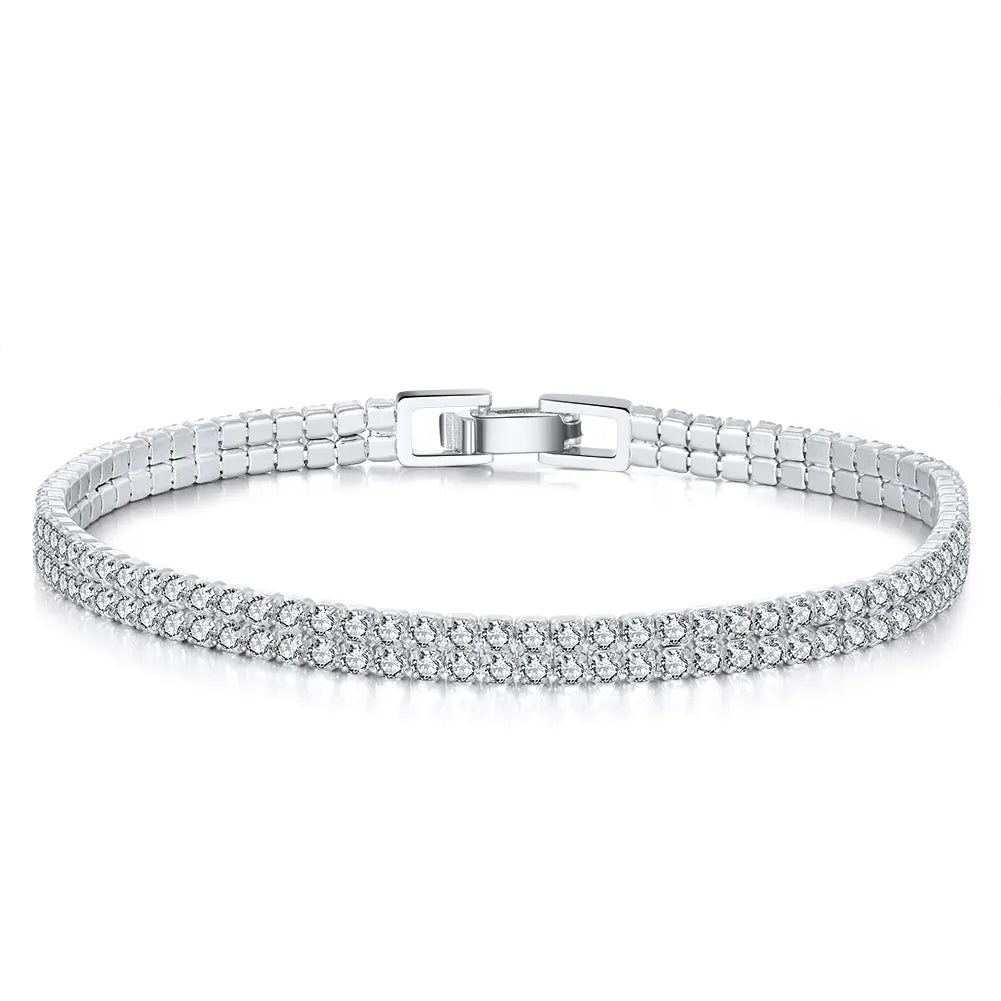 White Double Stone Tennis Bracelet by Silphina