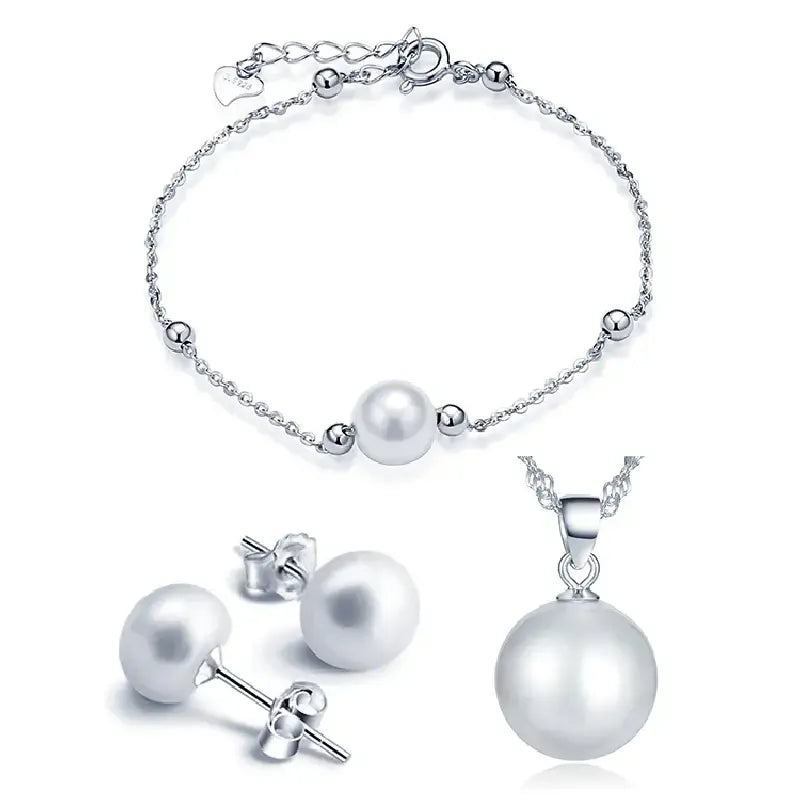 White Pearls Bracelet with Earrings by Silphina