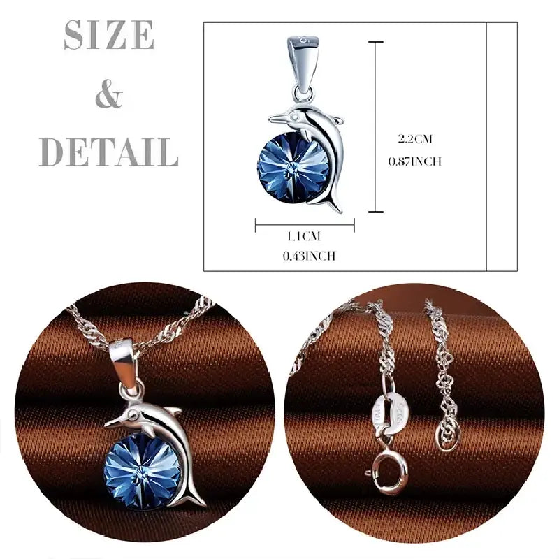 Blue Crystal Dolphin Necklace by Silphina