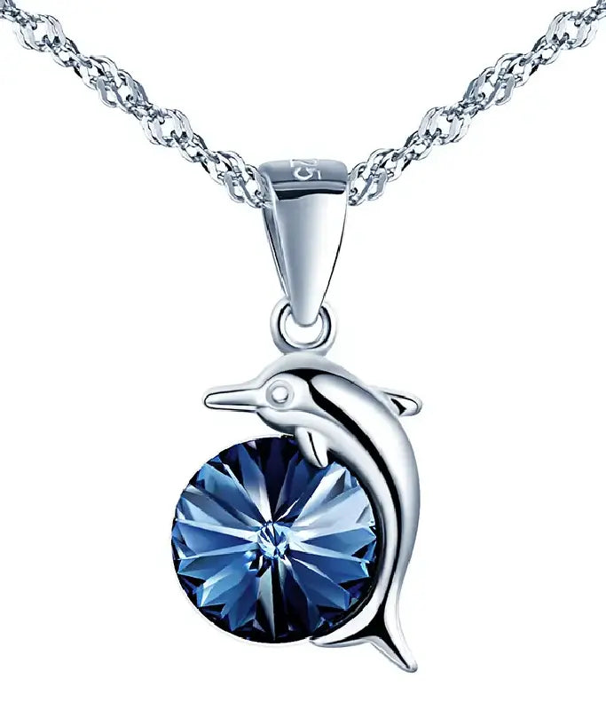Blue Crystal Dolphin Necklace by Silphina