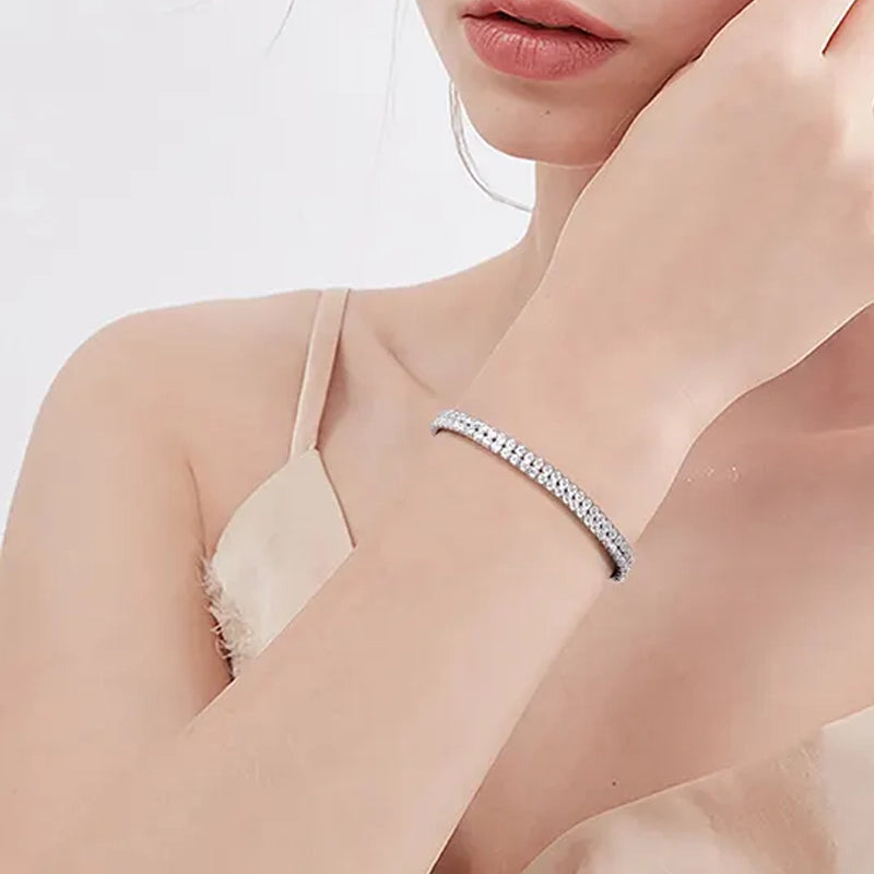 White Double Stone Tennis Bracelet by Silphina