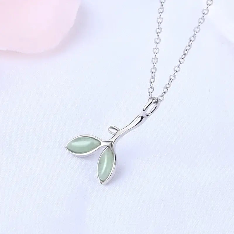 Green Opal Leaves Necklace by Silphina