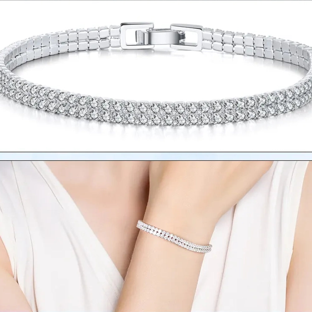 White Double Stone Tennis Bracelet by Silphina