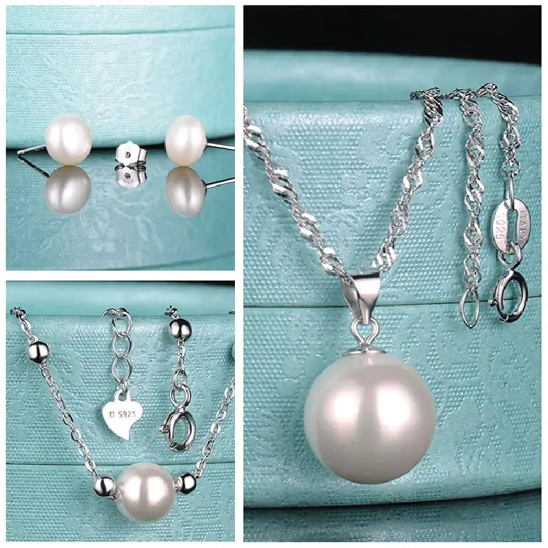 White Pearls Bracelet with Earrings by Silphina