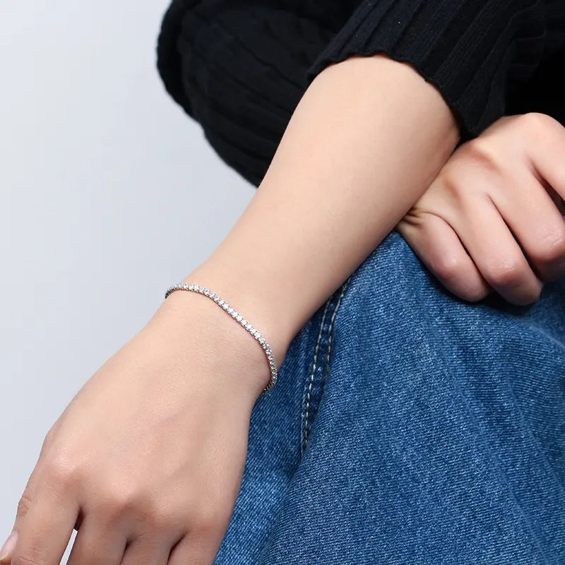 Silver Fine Tennis Bracelet by Silphina