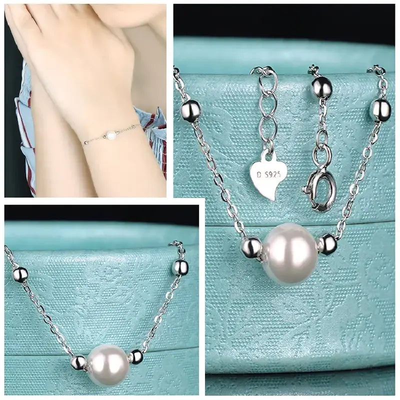 White Pearls Bracelet with Earrings by Silphina