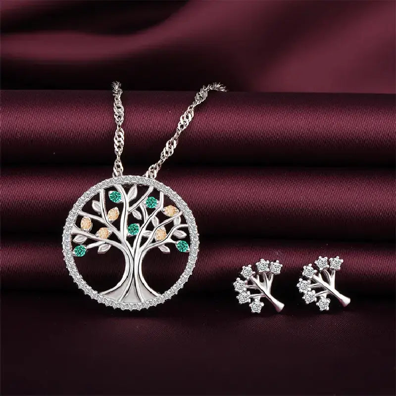 Tree of Life Necklace Set with Earings by Silphina