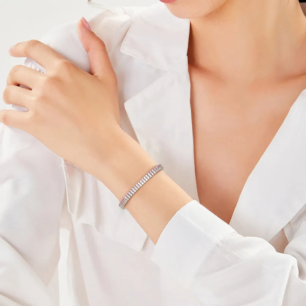 Pink White Double Tennis Bracelet by Silphina