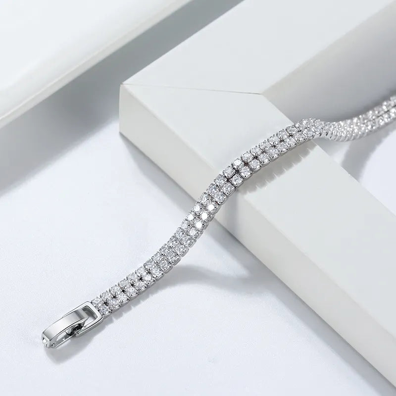 White Double Stone Tennis Bracelet by Silphina