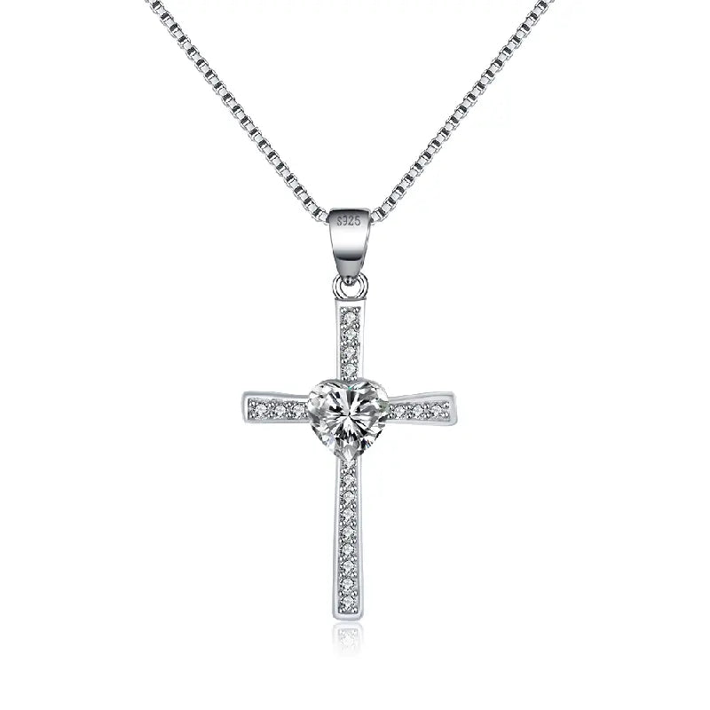 White Stone Cross Necklace by Silphina