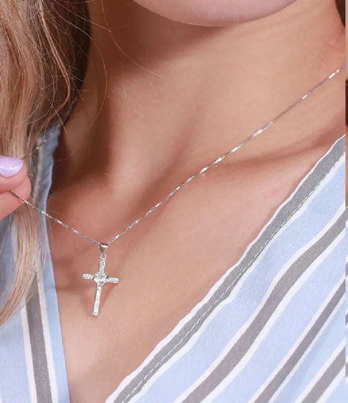 White Stone Cross Necklace by Silphina