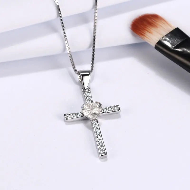 White Stone Cross Necklace by Silphina