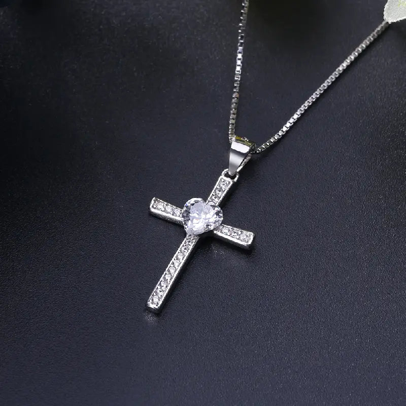 White Stone Cross Necklace by Silphina