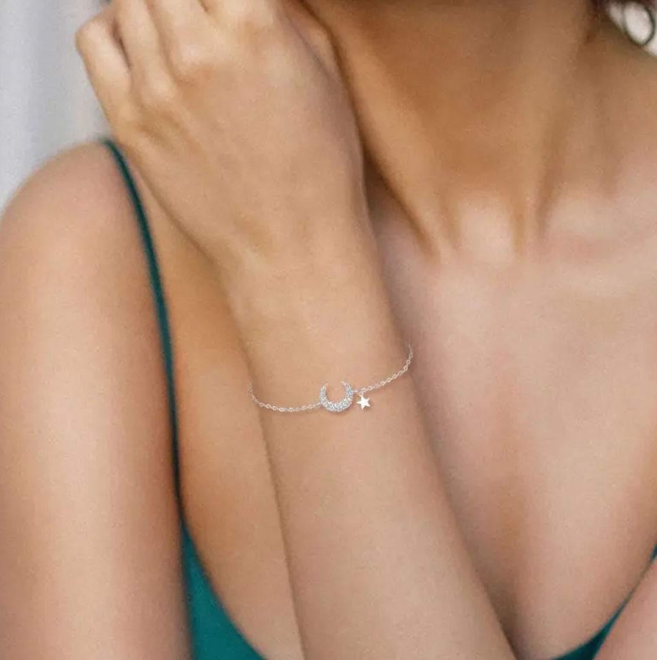 Crescent Moon Star Bracelet by Silphina