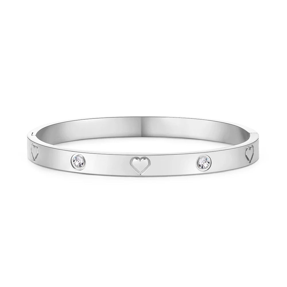 Simple Heart Silver-Plated Stainless Steel Bangle