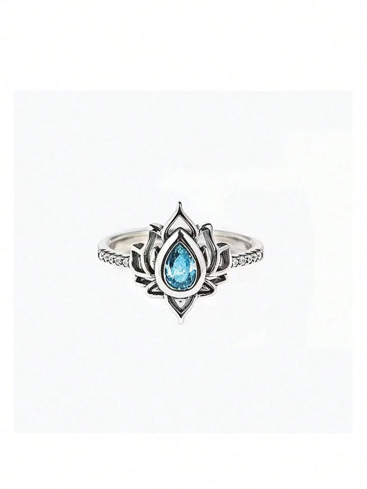 Blue Crystal Lotus Ring