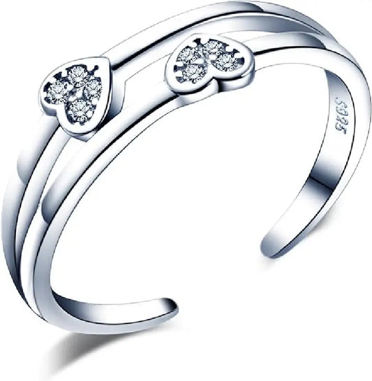 Double Heart Silver Ring