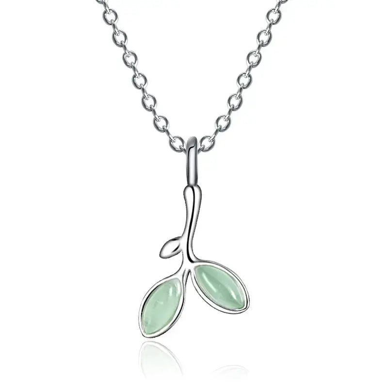 Green Opal Leaves Sterling Silver Necklace