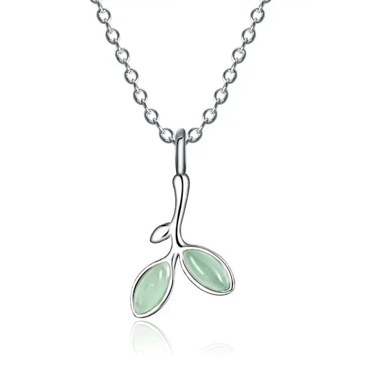 Green Opal Leaves Sterling Silver Necklace