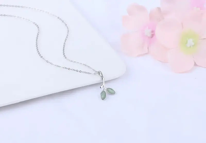 Green Opal Leaves Sterling Silver Necklace