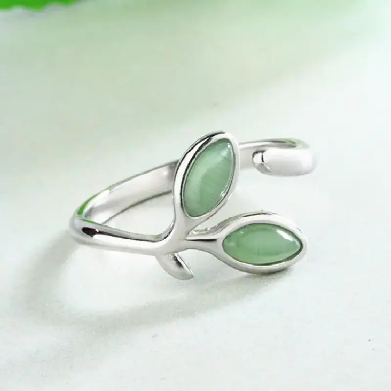 Green opal leaves Sterling Silver Ring