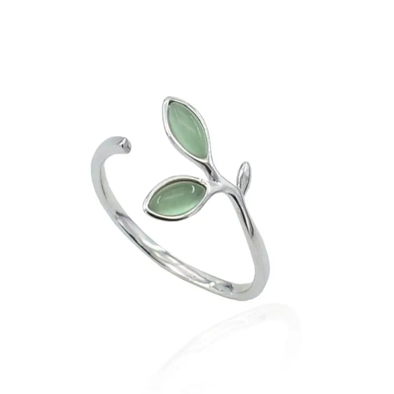 Green opal leaves Sterling Silver Ring