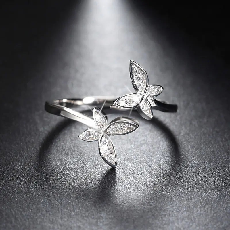 Glittery Butterfly wings Adjustable ring